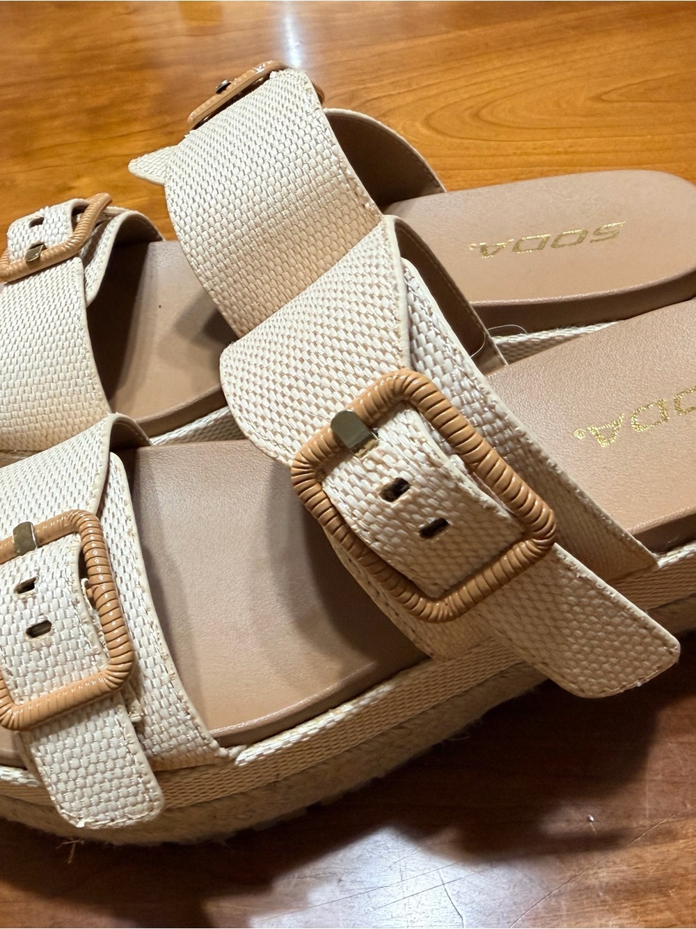 Soda Cream Woven Double Buckle Slide Sandals